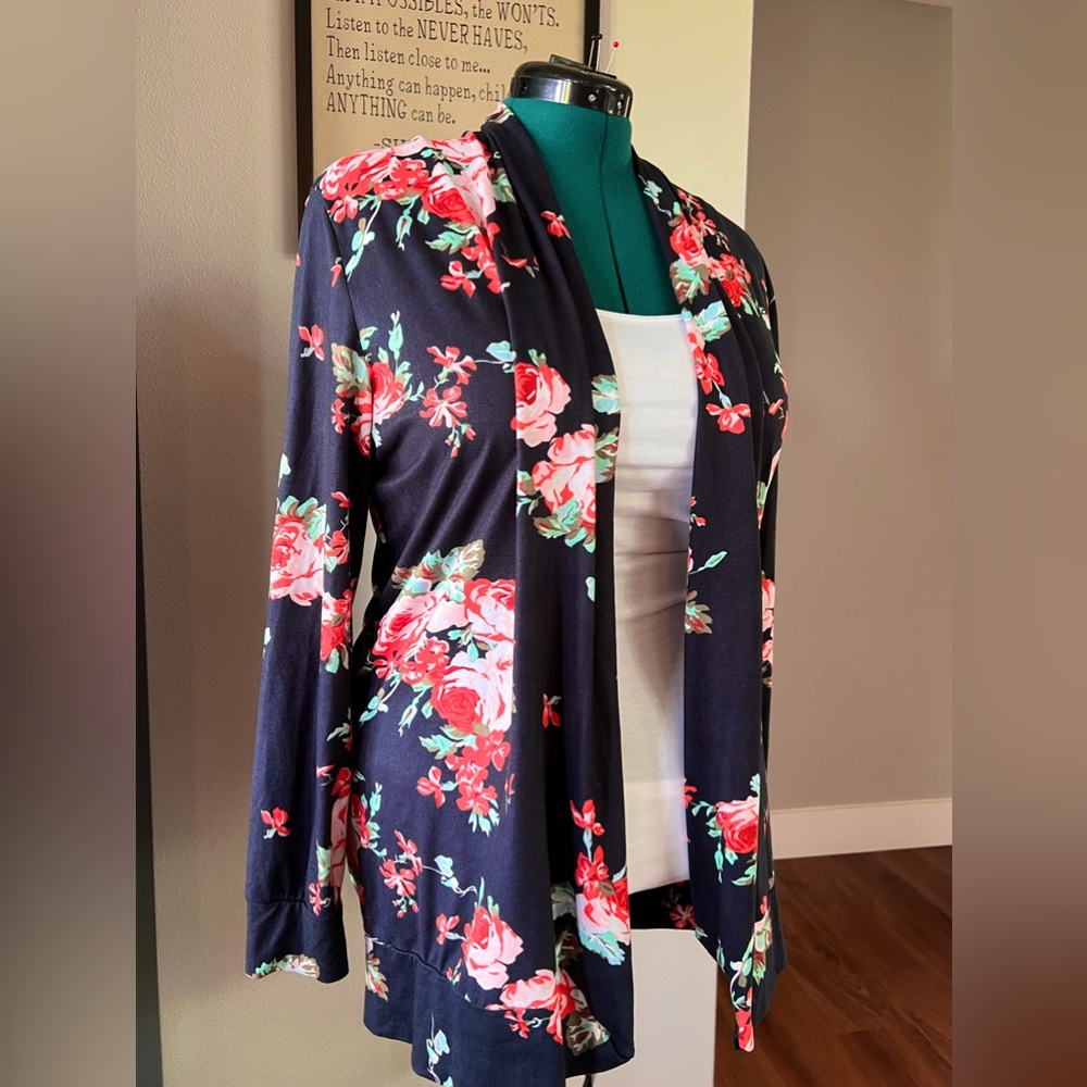 Dark Blue Floral Cardigan